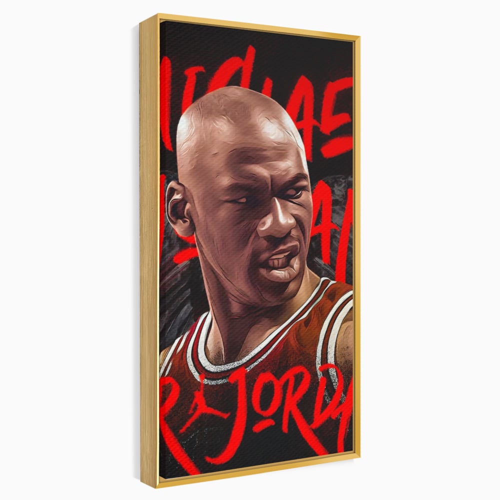 Tablou canvas cu portret grafic cu michael jordan, in rama de aluminiu auriu